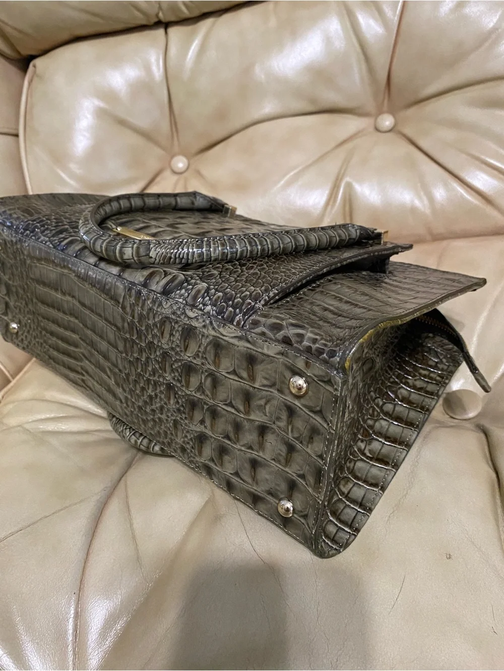 LKNW Brahmin Olive Green Greta Satchel w/Strap Melbourne Leather - Picture 11 of 14